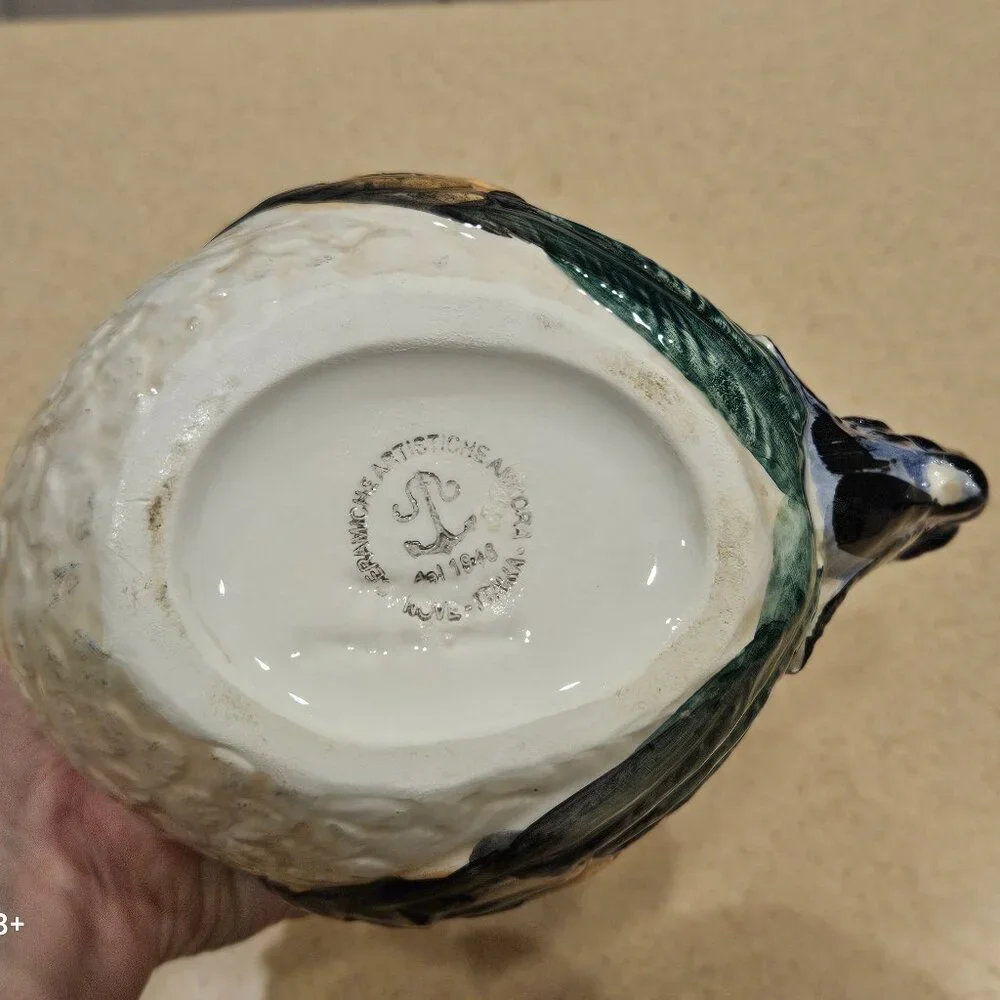 RARE VINTAGE ITALY HANDPAINTED HANDMADE CHICKEN CERAMIC JUG PITCHER VASE
